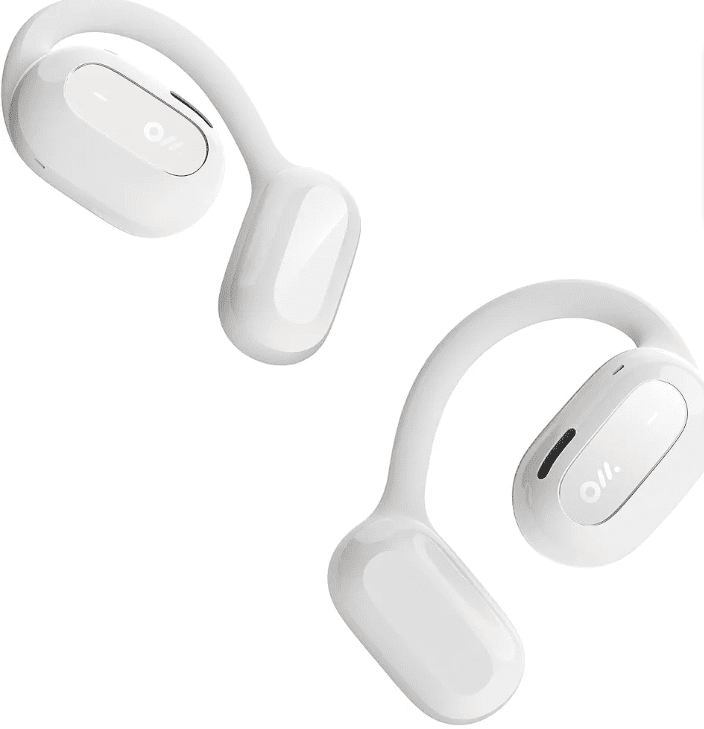 a pair of white earbuds