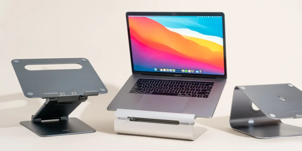 a laptop and stand on a table