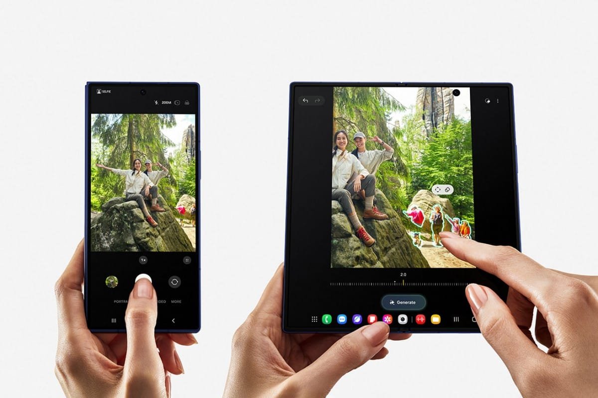 A close-up of the Galaxy Z Fold7's 200MP camera system.