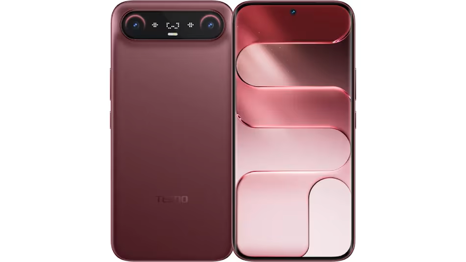 Tecno Camon Slim in Burgundy Red showcasing the Mini-LED rear matrix