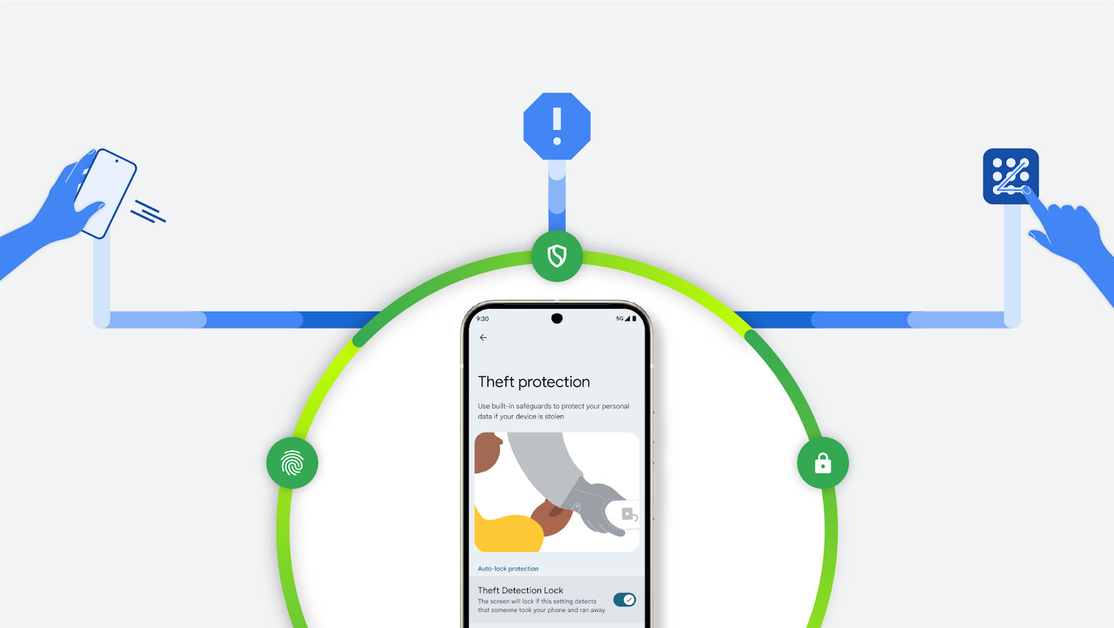 A digital padlock on a smartphone screen representing Android anti-theft features