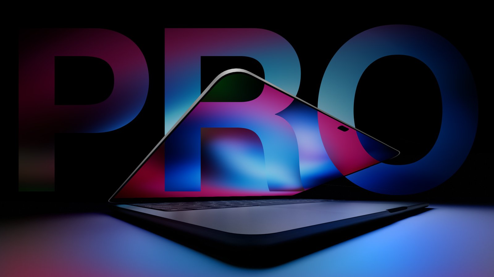Touchscreen OLED MacBook Pro render showing a Dynamic Island in place of the notch